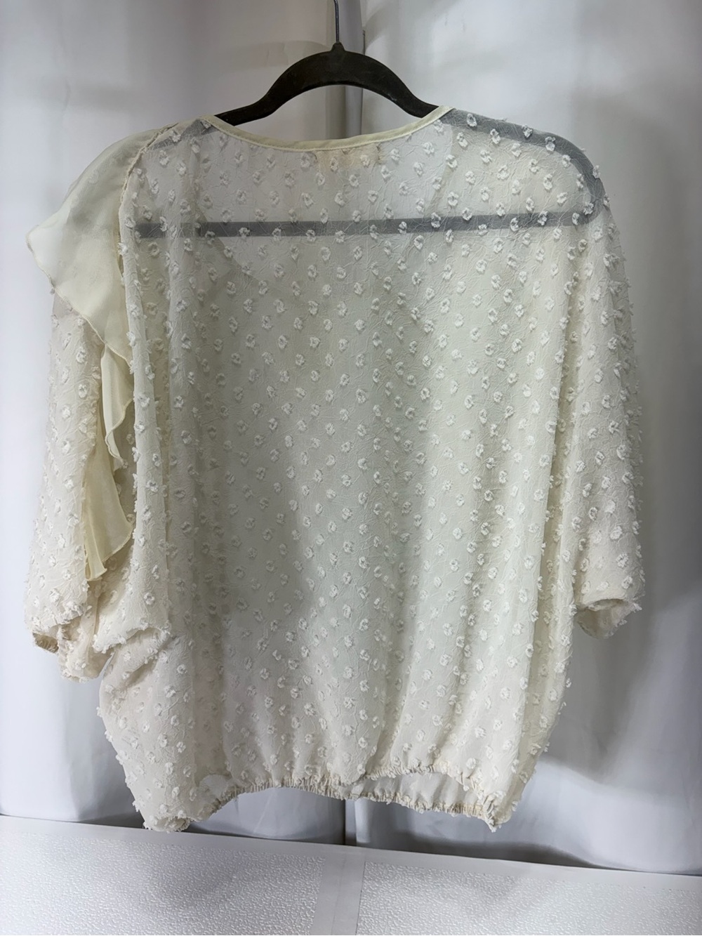 A'Reve Cream Ruffle Swiss Dot Blouse with Keyhole 3294 - Picture 2 of 11